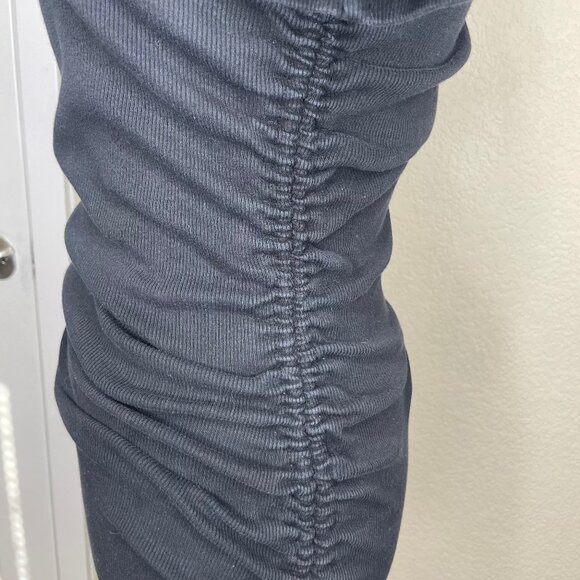 Zara Black Bodycon Ruched Ribbed Knit Short Sleeve Dress Size Medium Goth - Picture 3 of 8